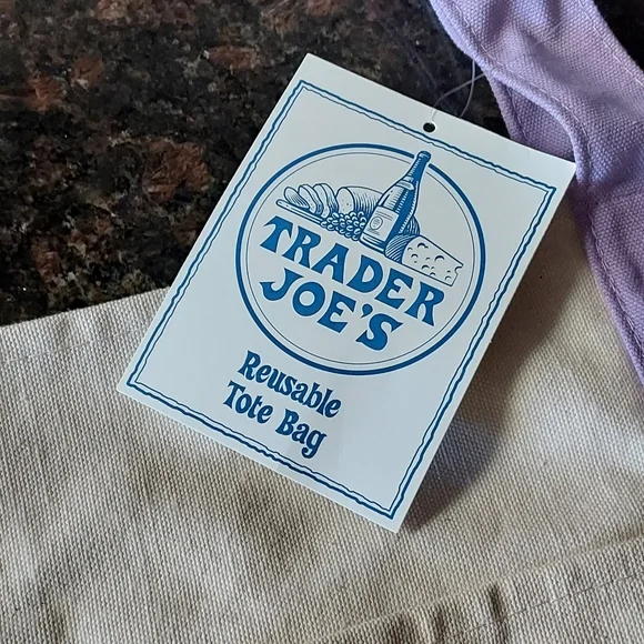 Trader Joe's Large Lavender and Cream Canvas Tote Bag - Picture 5 of 5